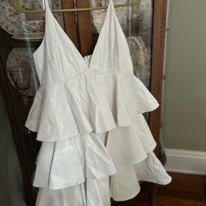 TCEC White Faux Leather Tiered Dress
